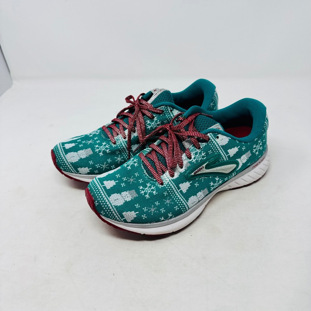 Brooks Revel 3 Running Shoes Teal Holiday Ugly Sweater Snowman Women 8.5